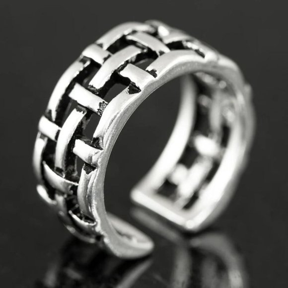 🌸VINTAGE NET ANTIQUE SILVER RESIZABLE HIPHOP PUNK RINGS FOR WOMAN & MAN, K488 - Picture 3 of 7